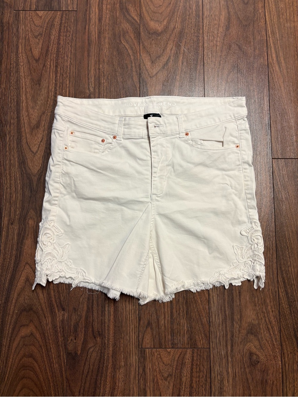 Love & Legend White Crochet Trim Denim Shorts